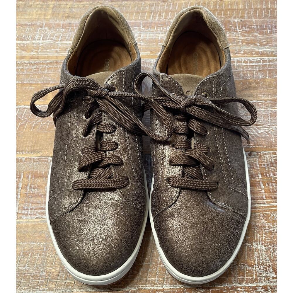 Aetrex Blake Brown Metallic Leather Sneaker Casual Low Orthotic Comfort Shoe 7.5